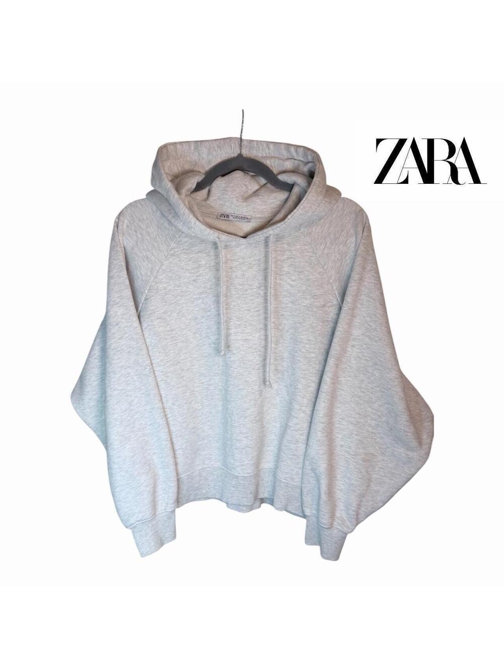 ZARA Heather Grey Cropped Hoodie